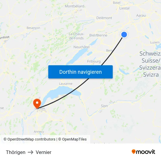 Thörigen to Vernier map