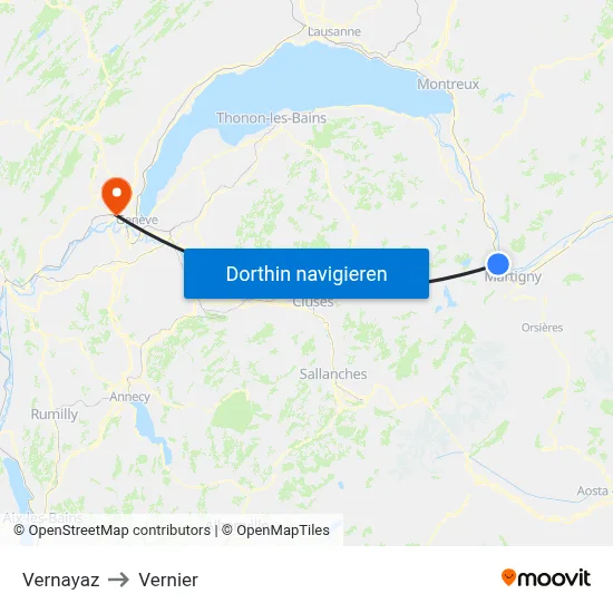 Vernayaz to Vernier map