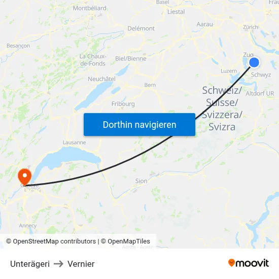 Unterägeri to Vernier map