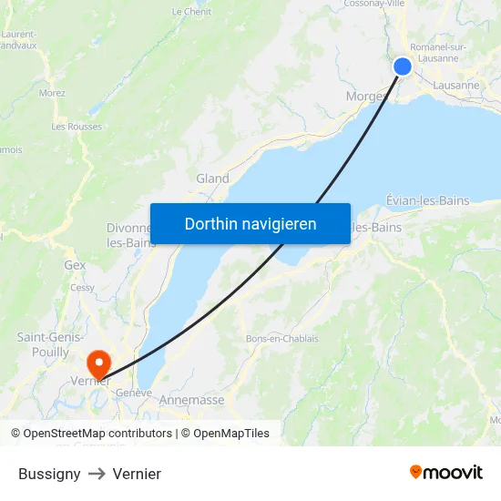 Bussigny to Vernier map