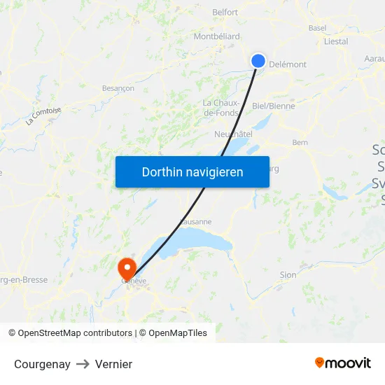 Courgenay to Vernier map