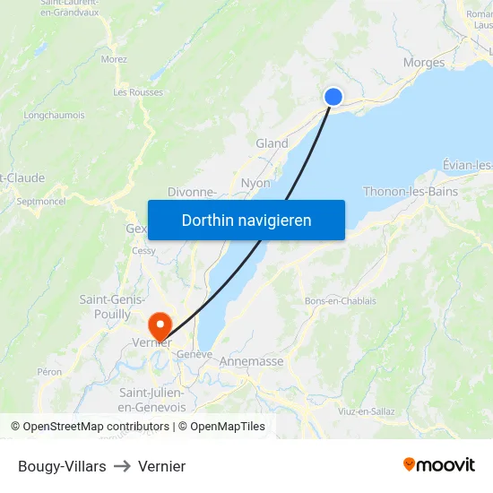 Bougy-Villars to Vernier map