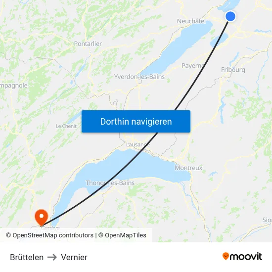 Brüttelen to Vernier map