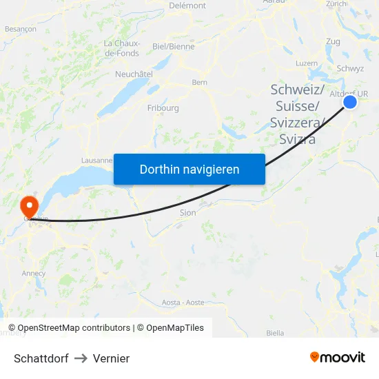 Schattdorf to Vernier map