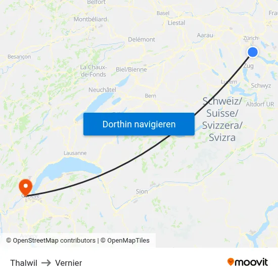 Thalwil to Vernier map