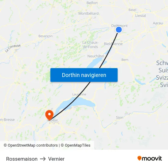 Rossemaison to Vernier map