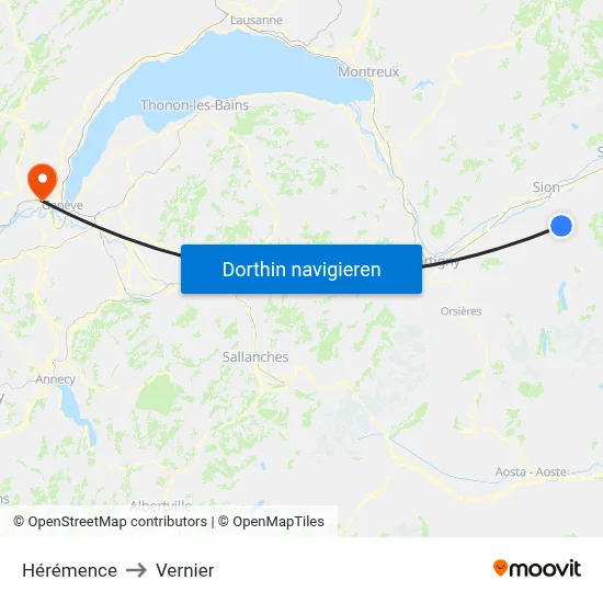 Hérémence to Vernier map