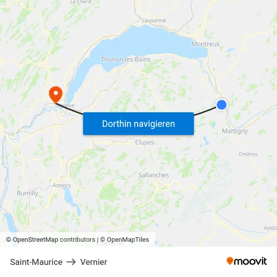 Saint-Maurice to Vernier map