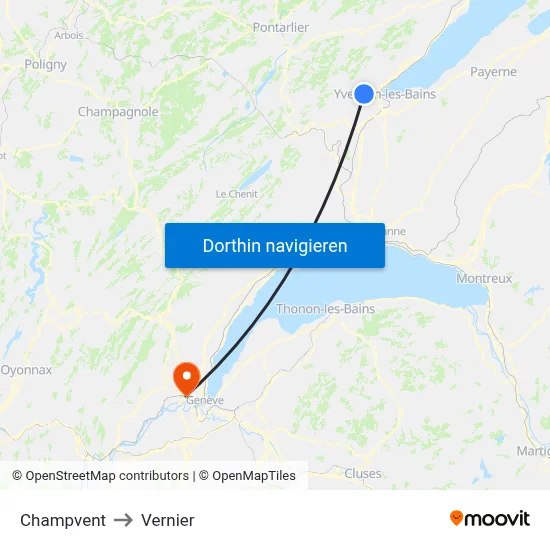 Champvent to Vernier map
