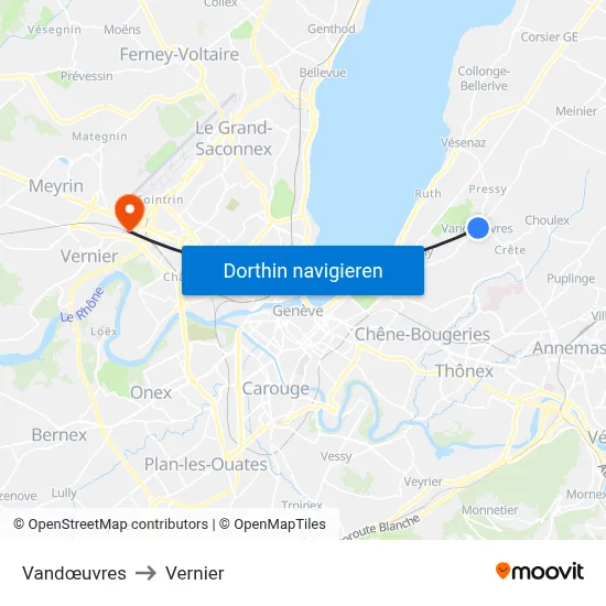 Vandœuvres to Vernier map