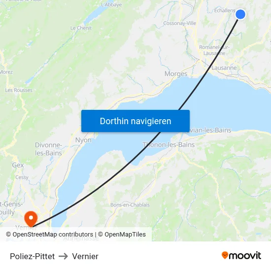 Poliez-Pittet to Vernier map
