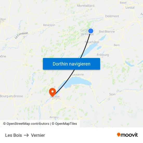 Les Bois to Vernier map