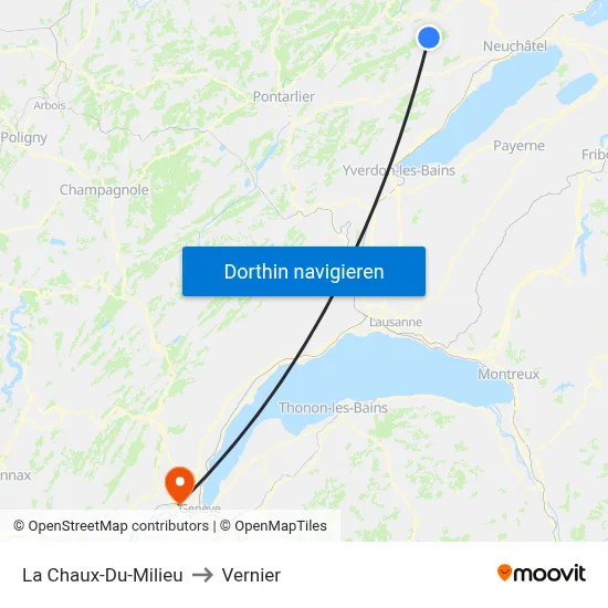 La Chaux-Du-Milieu to Vernier map