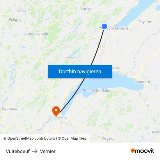 Vuiteboeuf to Vernier map