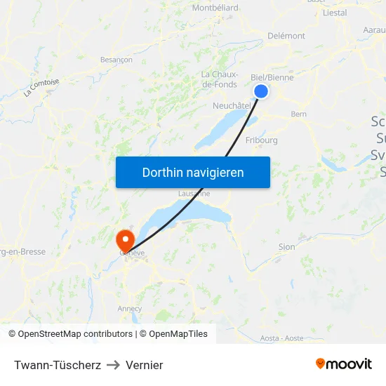 Twann-Tüscherz to Vernier map