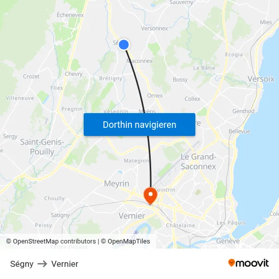 Ségny to Vernier map