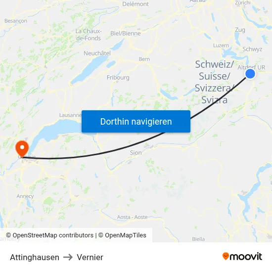 Attinghausen to Vernier map