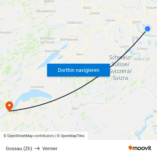 Gossau (Zh) to Vernier map