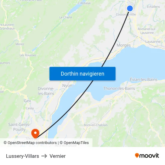 Lussery-Villars to Vernier map