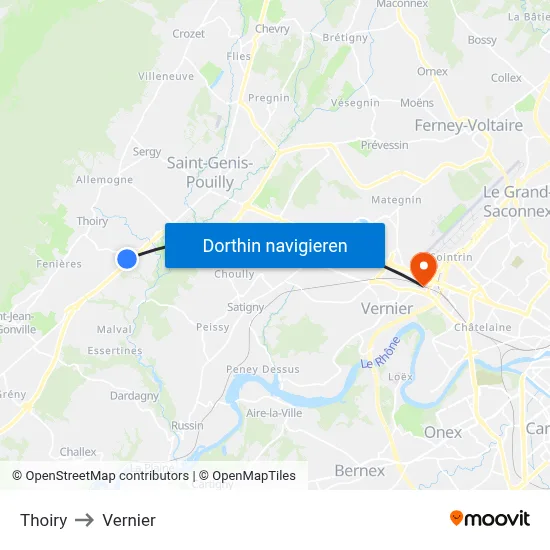 Thoiry to Vernier map