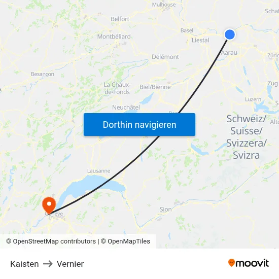 Kaisten to Vernier map