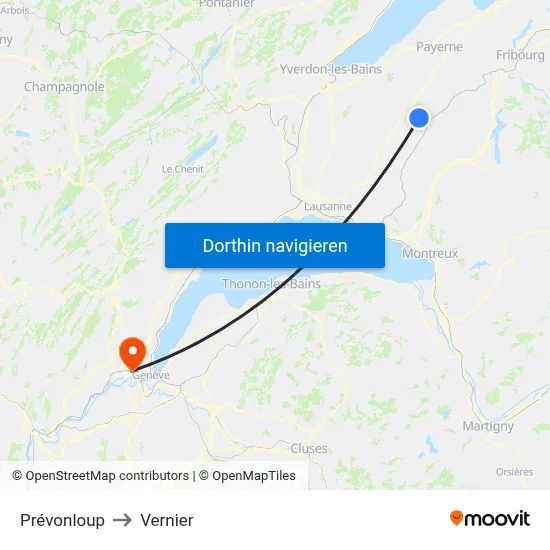 Prévonloup to Vernier map