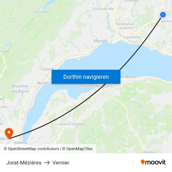 Jorat-Mézières to Vernier map