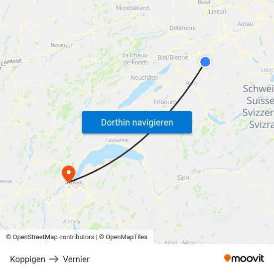 Koppigen to Vernier map