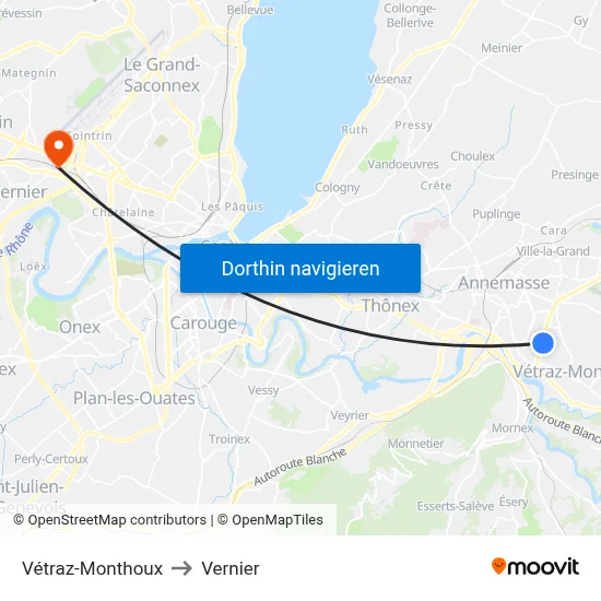 Vétraz-Monthoux to Vernier map