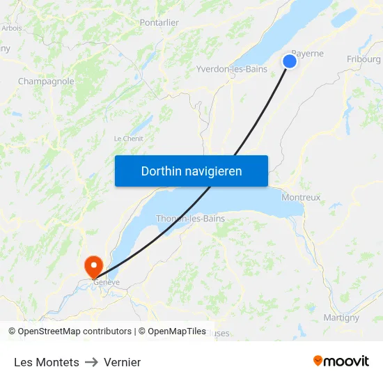 Les Montets to Vernier map