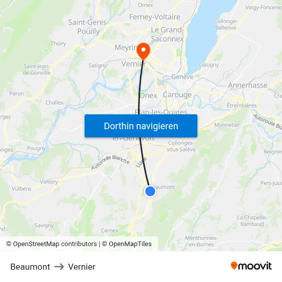 Beaumont to Vernier map