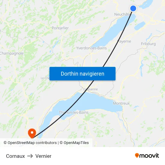 Cornaux to Vernier map