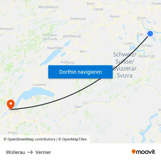 Wollerau to Vernier map