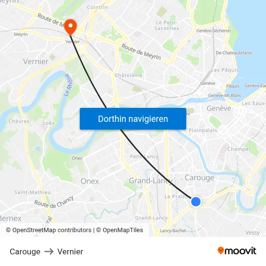 Carouge to Vernier map