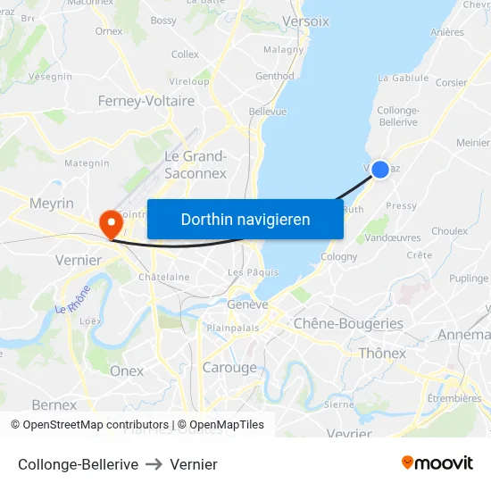 Collonge-Bellerive to Vernier map