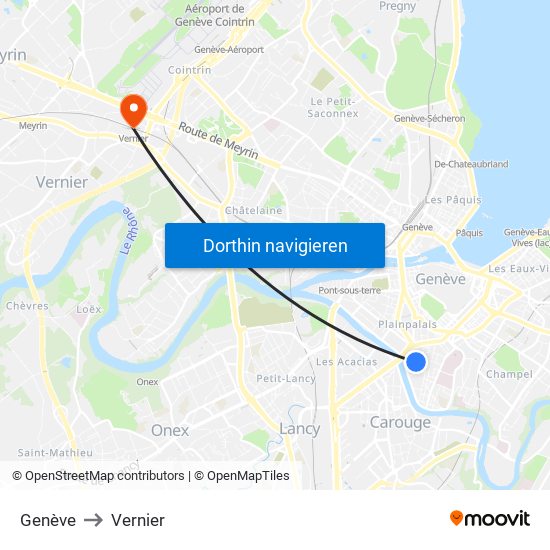 Genève to Vernier map