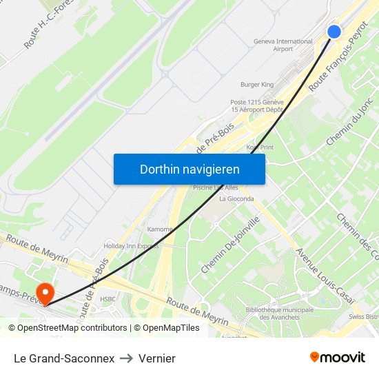 Le Grand-Saconnex to Vernier map