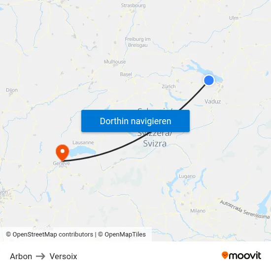 Arbon to Versoix map