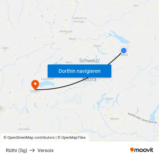Rüthi (Sg) to Versoix map