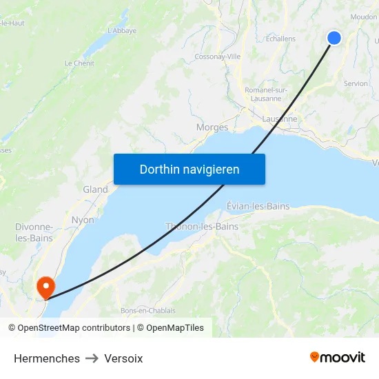 Hermenches to Versoix map