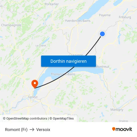Romont (Fr) to Versoix map