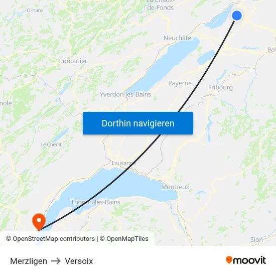 Merzligen to Versoix map