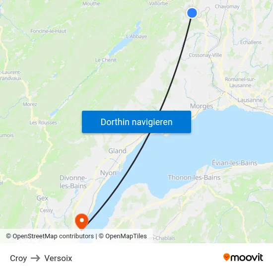Croy to Versoix map