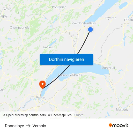 Donneloye to Versoix map