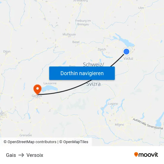 Gais to Versoix map