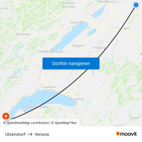 Utzenstorf to Versoix map