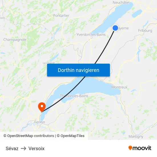 Sévaz to Versoix map