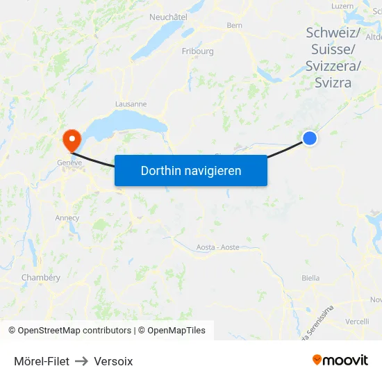 Mörel-Filet to Versoix map