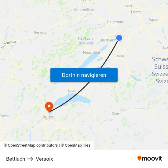 Bettlach to Versoix map