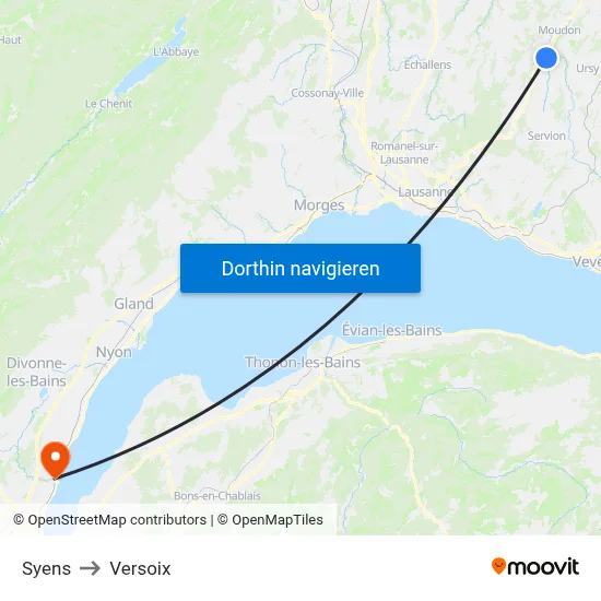Syens to Versoix map